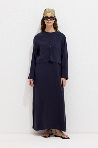 Manuka MODÁLNÍ PŘÍTULNÉ ŠATY BEZ RUKÁVŮ TMAVĚ MODRÉ