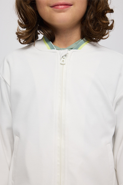 Panço Erkek Çocuk Yakası Ribanalı Cepli Fermuarlı Ekru Sweatshirt