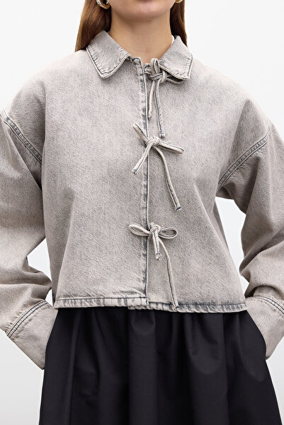 Manuka Anthracite Lace-Up Denim Blouse