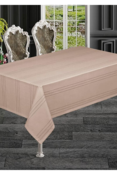 Sivalde Colber Dertsiz Kumaş Çizgili Desen Cappuccino Yemek Masası Örtüsü