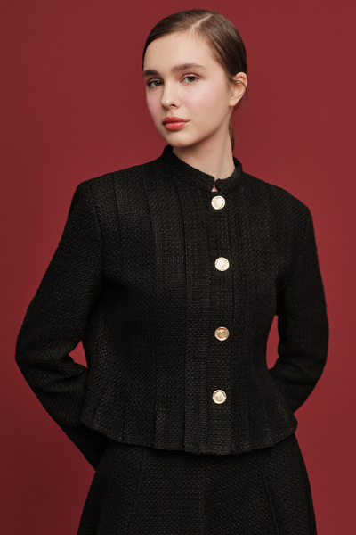 Manuka Black Textured and Buttoned Jacket