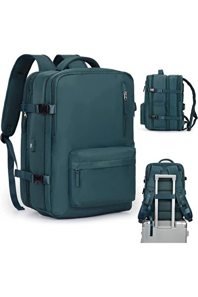 Quasar & Co. Travel backpack, cabin carry-on luggage, trolley attachment, 43x30x20cm, WizzAir/Ryanair, USB, green