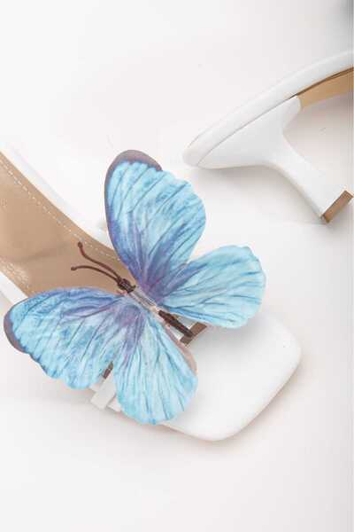 CHICELLA Papuci eleganti cu toc subțire cu accesorii colorate de tip fluture Lepi