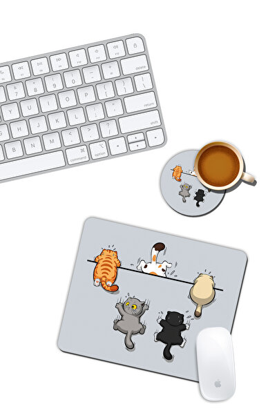 iyi fikirler Yaramaz Kediler Mouse Pad ve Bardak Altlığı Set 18x22 cm