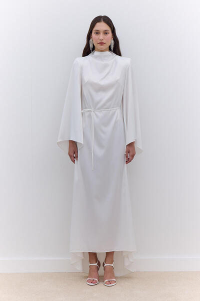 Manuka Ecru Satin - Wide Sleeve Evening Dress