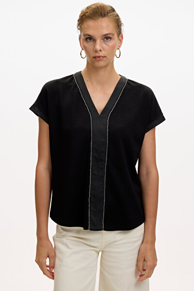 Allyco Πλεκτό μπλουζάκι με κοντό μανίκι V λαιμόκοψης