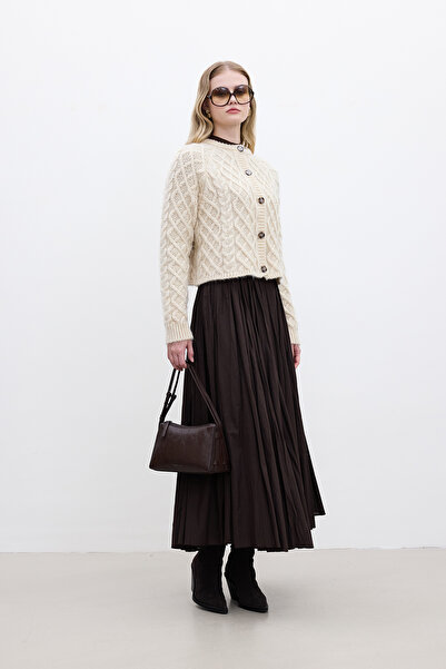 Manuka Beige Color Hair Knit Detailed Cardigan