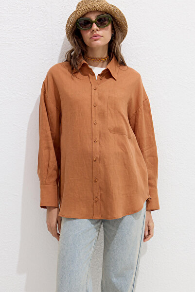Manuka Orange Thin Linen Oversize Shirt