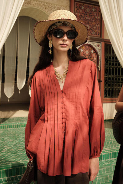 Manuka Πορτοκαλί Voile Tunic - Λεπτομέρεια με ραβδώσεις