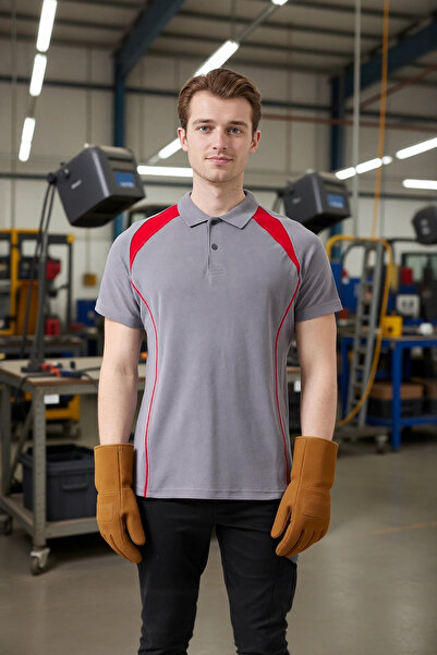 PayBuy Polo Collar T-Shirt Greyred Details Workwear Vancelya Shirt Breathable...