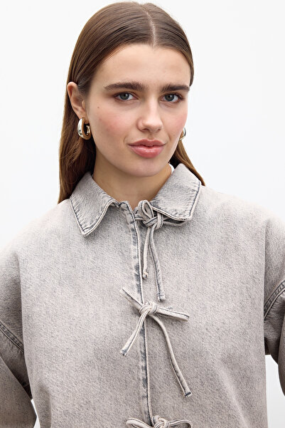 Manuka Anthracite Lace-Up Denim Blouse