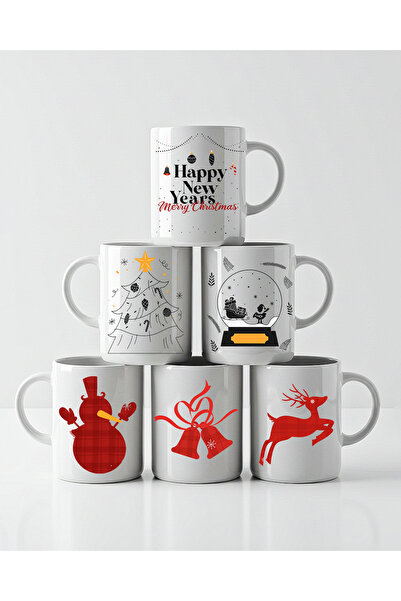 Allin Yılbaşı Noel Temalı 6’lı Porselen Kupa Bardak Seti – Çay Kahve Hediye B...