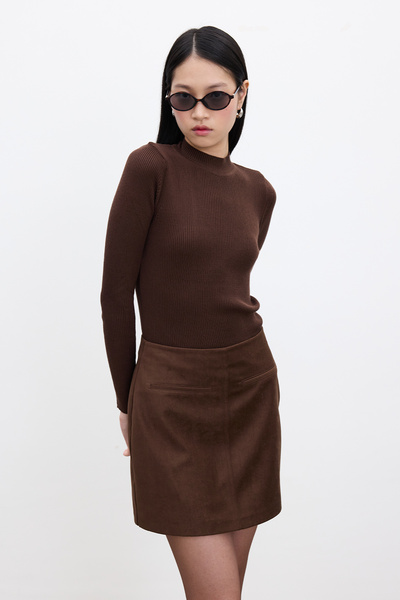 Manuka SUNİ DERİ MİNİ ETEK KAHVERENGİ