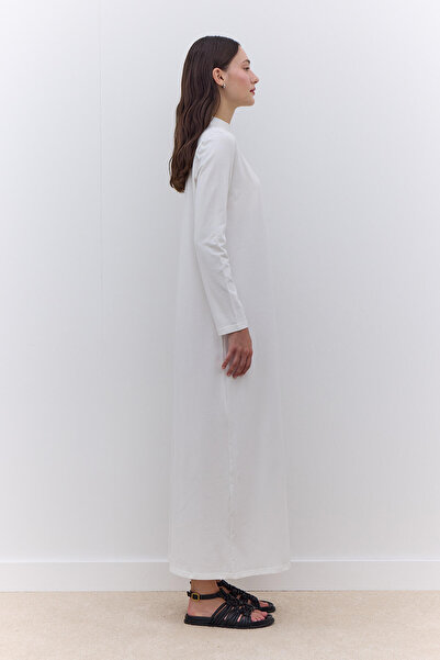 Manuka Ecru barevné šaty z lycry s dlouhým rukávem