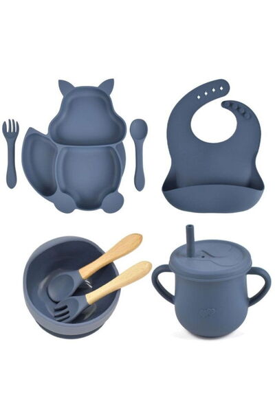 Empria Set complet din silicon fara alergeni pentru diversificare bebe, Bleu