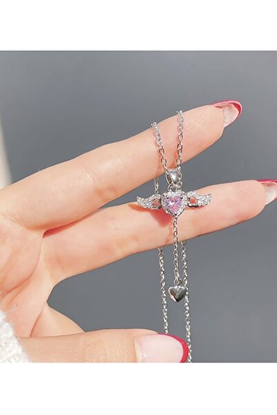 shop SEVGİ MELEĞİ KOLYE GÜMÜŞ RENK ÇELİK PASLANMAZ