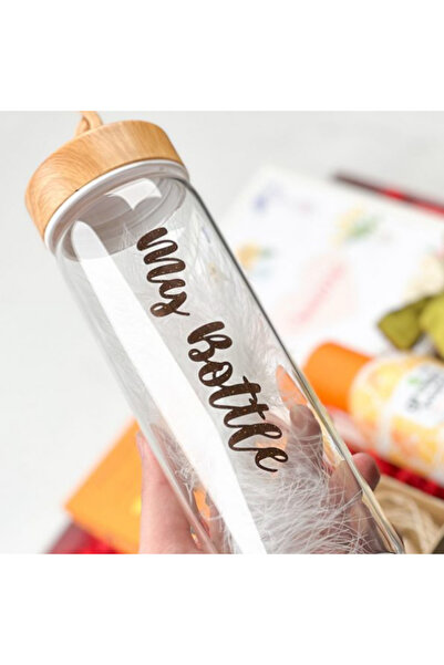 Dörtel Tedarik My Bottle 550 ml Gold Borosilicate Glass Flask with Bamboo Lid