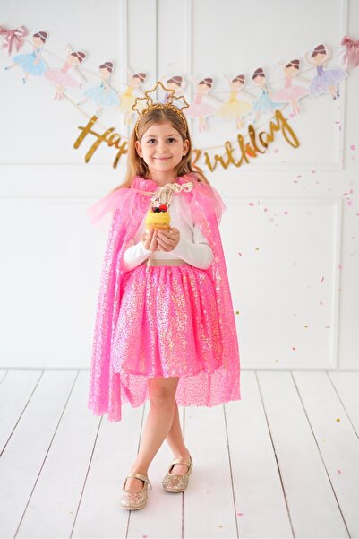 Le Mabelle Fuşya Payetli Kız Çocuk Parti Pelerini