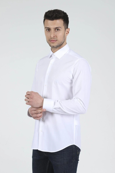Daniel Bessi Uzun Kollu Slim Fit Basic Pamuklu Beyaz Erkek Gömlek