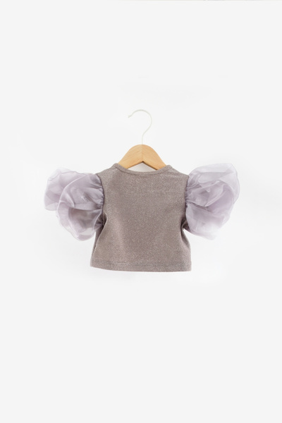 Le Mabelle Girl's Crop - Ασημί Χρώμα, Τούλι και Glitter Λεπτομέρεια