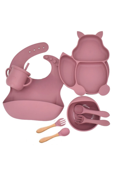 Empria Set complet din silicon fara alergeni pentru diversificare bebe, Roz