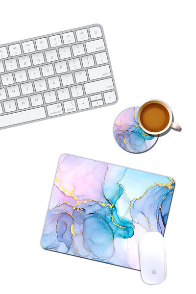 iyi fikirler Yeşil Mermer Desenli Mouse Pad ve Bardak Altlığ Set