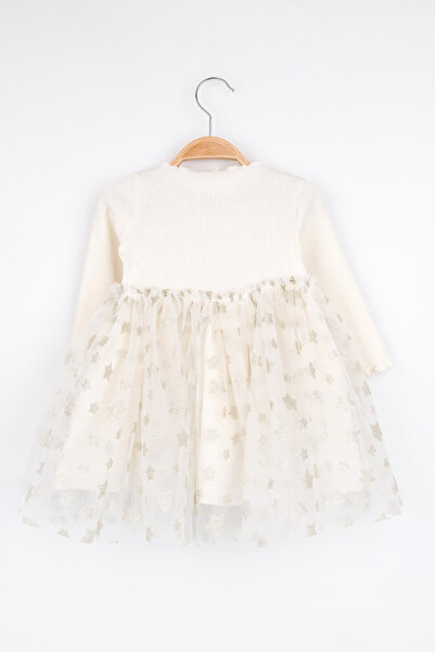 Le Mabelle Dievčenské šaty s tylovou sukňou s potlačou Ecru - Karen