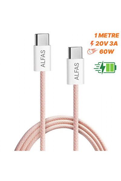 ALFAS Type-C Şarj Kablosu 1m PD 60W 3A 1Gbps Hızlı Şarj & Data Transfer Usb-c...