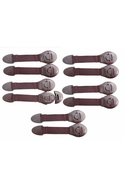 Empria Set of 10 flexible textile safety locks for doors and drawers, 20 cm, Brown, baby protection