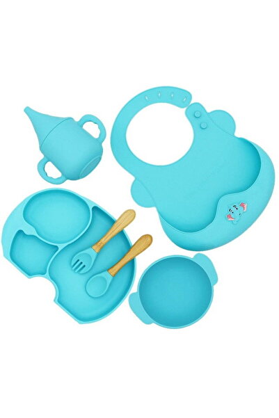 Empria Set diversificare bebelusi Elefant, 6 piese, set hranire silicon fara BPA, Premium, Albastru