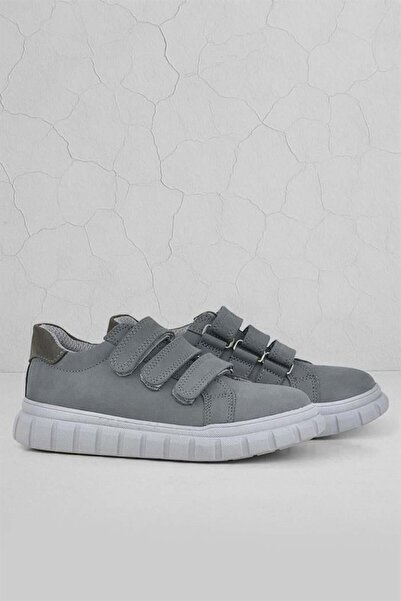 Rakerplus Genuine Leather Gray Velcro Children's Casual Sports School Shoes