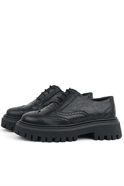 Rakerplus Μαύρο τσαλακωμένο λουστρίνι Γνήσιο δέρμα με κορδόνια Oxford Casual παπούτσια