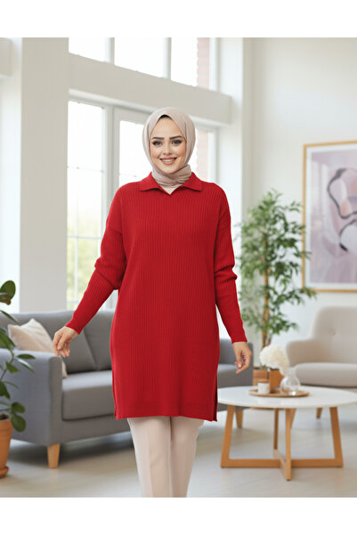 ALA MİRA Fitilli Kırmızı Tesettür Triko Tunik ALM65903K