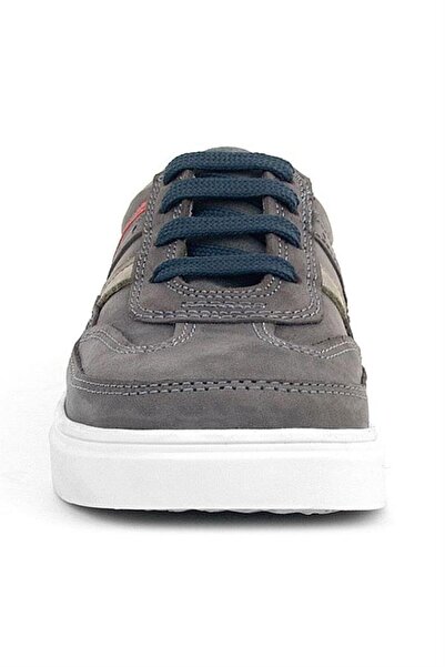 Rakerplus Gray Genuine Leather Lace-Up Boys' Sneakers