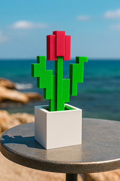Store Minecraft Saksılı Kırmızı Çiçek 16cm Dekoratif Figür