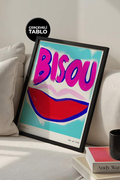 House Gorgeous Kiss Me Twice Bisou Frame Poster cu design modern și colorat, ...