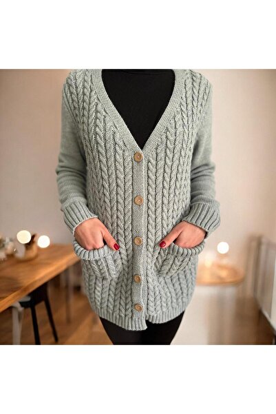 Çeyizcim Knitwear Knitted Wool Pocket Cardigan