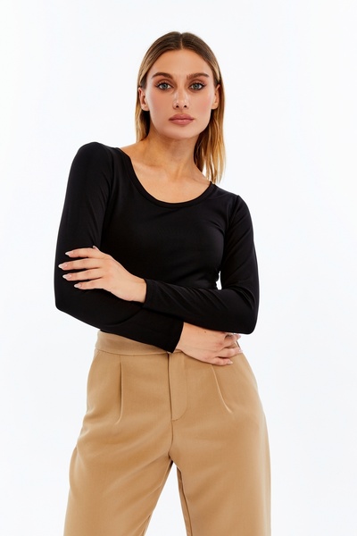 VERANOYA Oval Yaka Uzun Kollu Bluz Siyah