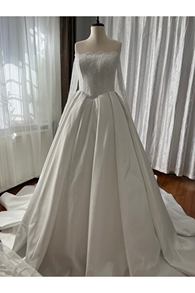 AYŞE KOÇYİĞİT Lez Lace Plied Pleated Fluffy Satin Wedding Dress