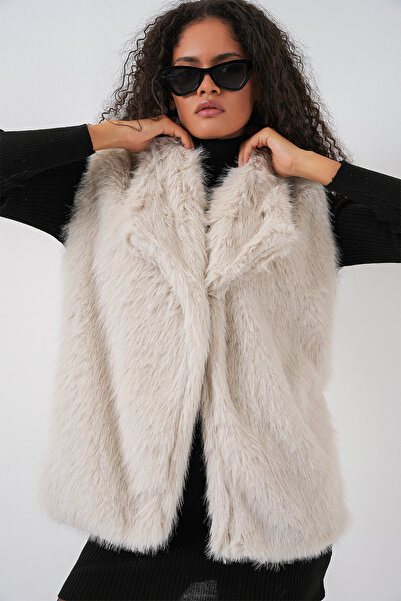 Bigdart 6804 Kadın Kürklü Yelek - Ekru