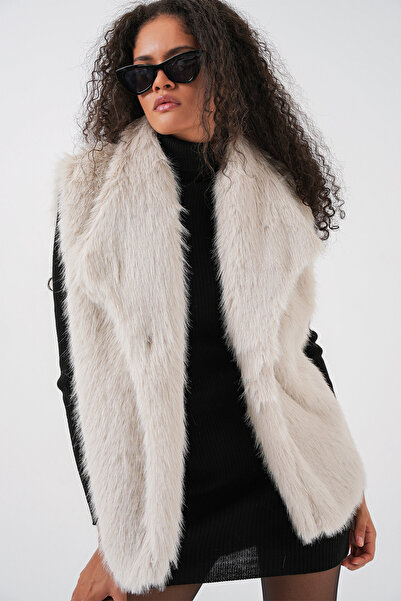 Bigdart 6804 Kadın Kürklü Yelek - Ekru