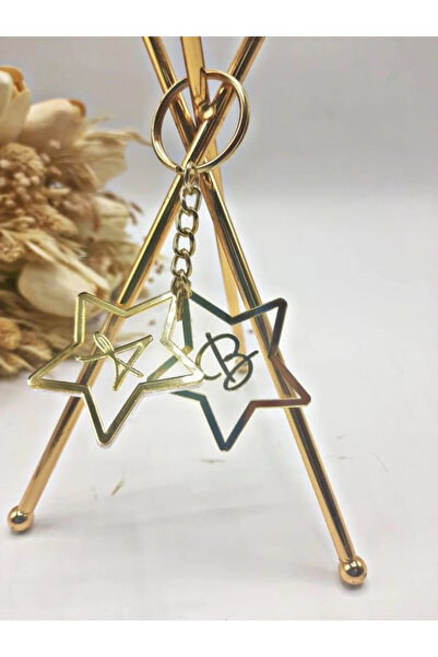 RetroLazer PLEKSİ ANAHTARLIK İKİLİ OLARAK YILDIZ MODEL GOLD