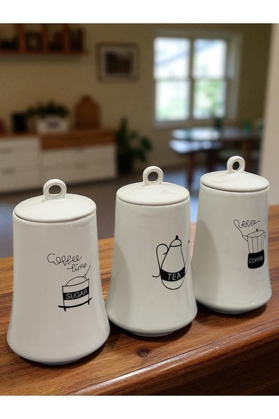 Yumuk Shop 3-Piece Vacuum Jumbo Size Coffee Sugar Tea Jar Set 1 Lt