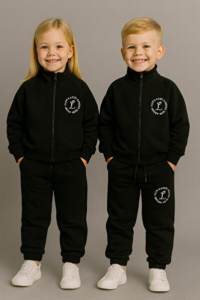 minibambi New Season Club Slogan Zippered Lightweight Raised Lettering Top and Bottom Set