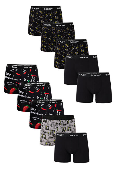 don joy Ανδρικά μπόξερ 10 τεμαχίων με διάφορα σχέδια από βαμβακερό χτενισμένο βαμβάκι με ελαστική μέση