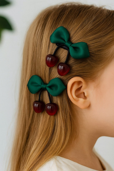 Gunessa مشبك شعر على شكل فيونكة كرزية 2 قطعة