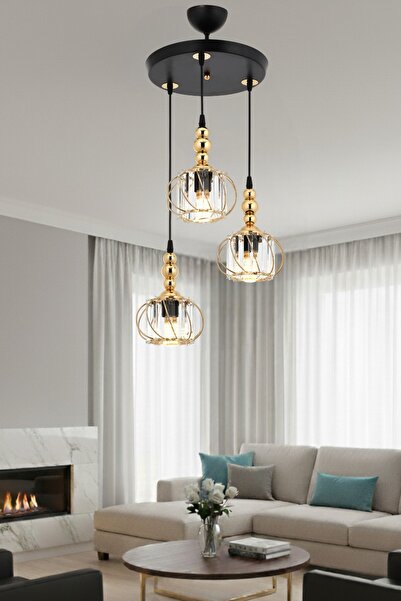 ESSLİGHT Işıl 3’lü Sarkıt Avize Kristal Taşlı Modern Dekoratif Aydınlatma
