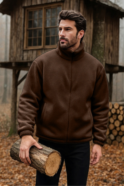 GHASSY CO. Men's Pro Thermal Inner Outer Sherpa Autumn Winter Full Zip Plush Sweatshirt