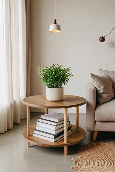 HESA YAN sehpa ahşap ayaklı Atlantik çam desenli çevir kur kendin kur basit k...