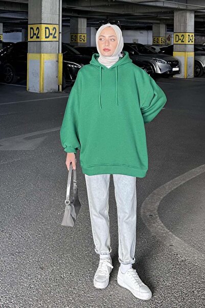 lamelif Φούτερ με τρία νήματα και μανίκια μπαλόνι, πράσινο